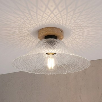 Plafonnier JULL WOOD 1xE27/15W/230V chêne/transparent Ø 34 cm