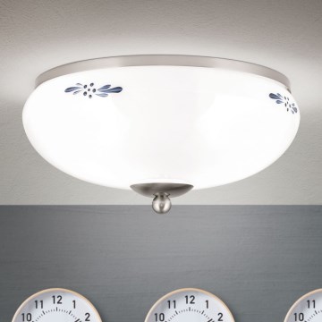Plafonnier LANDHAUS 2xE27/60W/230V Ø 28 cm chrome mat/blanc/bleu