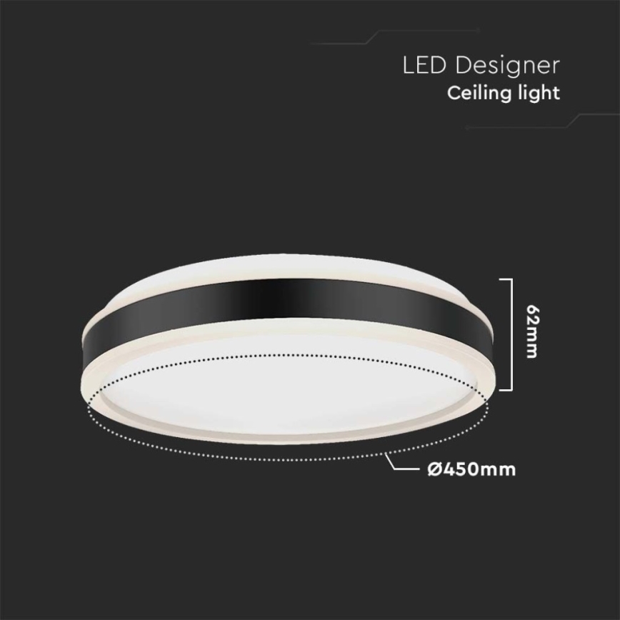 Plafonnier LED/24W/230V 4000K d. 45 cm noir