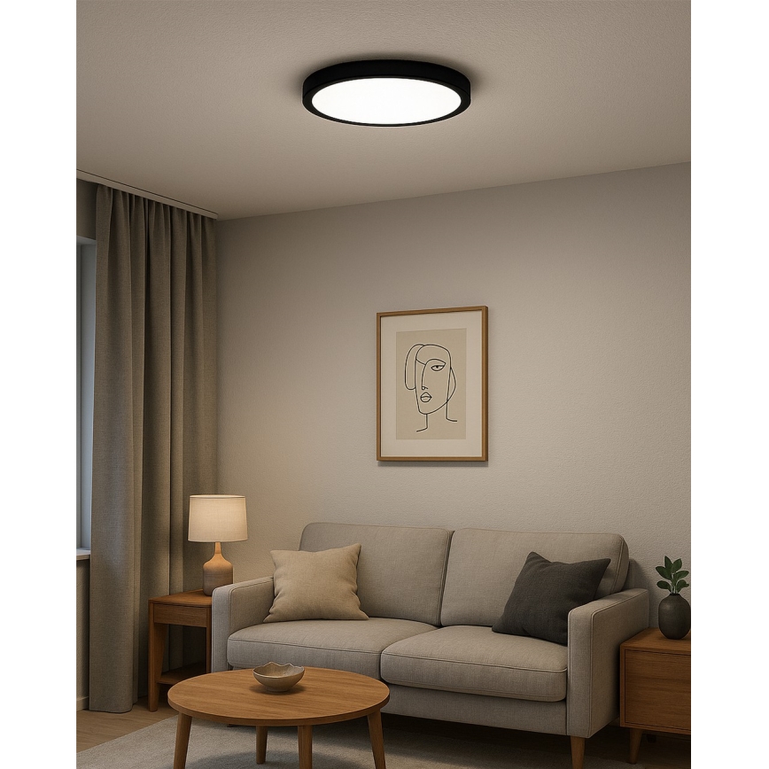 Plafonnier LED 32W/230V, 3000/4000/6500K, Ø 40 cm, noir