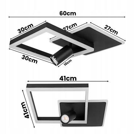 Plafonnier LED 38W/230V + 1x GU10/30W noir
