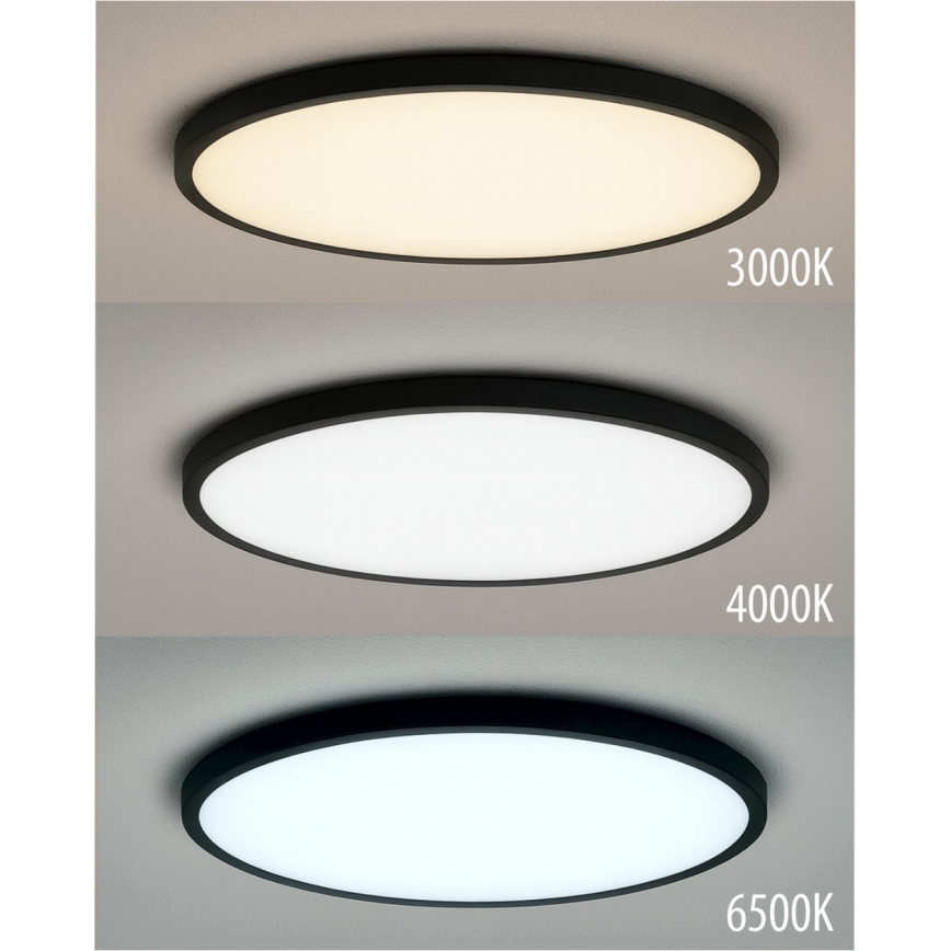 Plafonnier LED/40W/230V 3000/4000/6500K Ø 50 cm noir