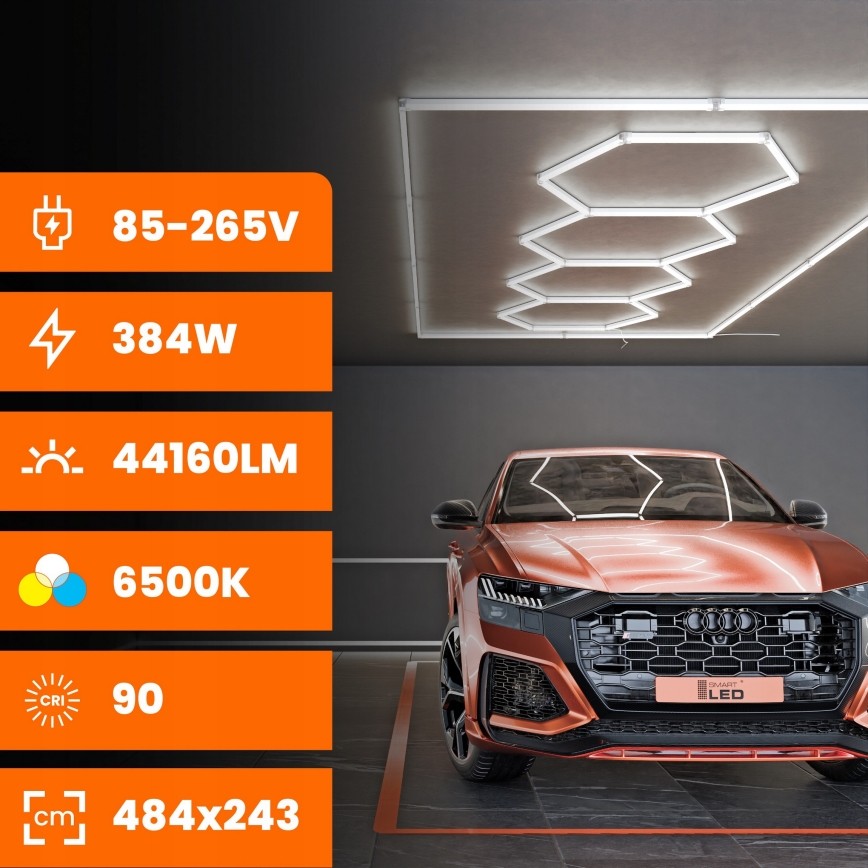 Luminaire de plafond LED HEXAGON LED/426W/85-265V 6500K 484x243 cm CRI 90 IP44 blanc