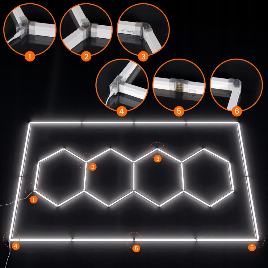 Luminaire de plafond LED HEXAGON LED/426W/85-265V 6500K 484x243 cm CRI 90 IP44 blanc