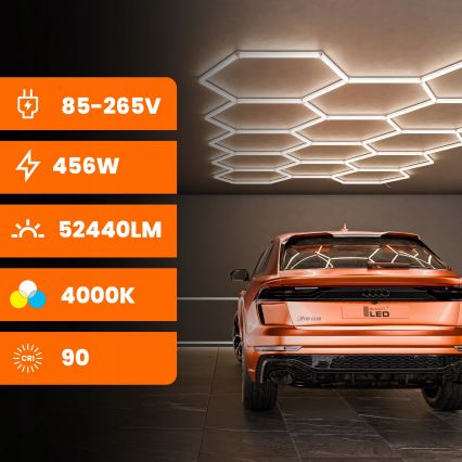 Plafonnier LED/456W/85-265V 4000K 522x298 cm IRC 90 IP54 blanc