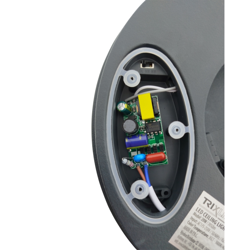 Plafonnier LED pour salle de bains avec détecteur de mouvement, 20W/230V, 3000/4000/6500K, Ø 23 cm, IP54, anthracite