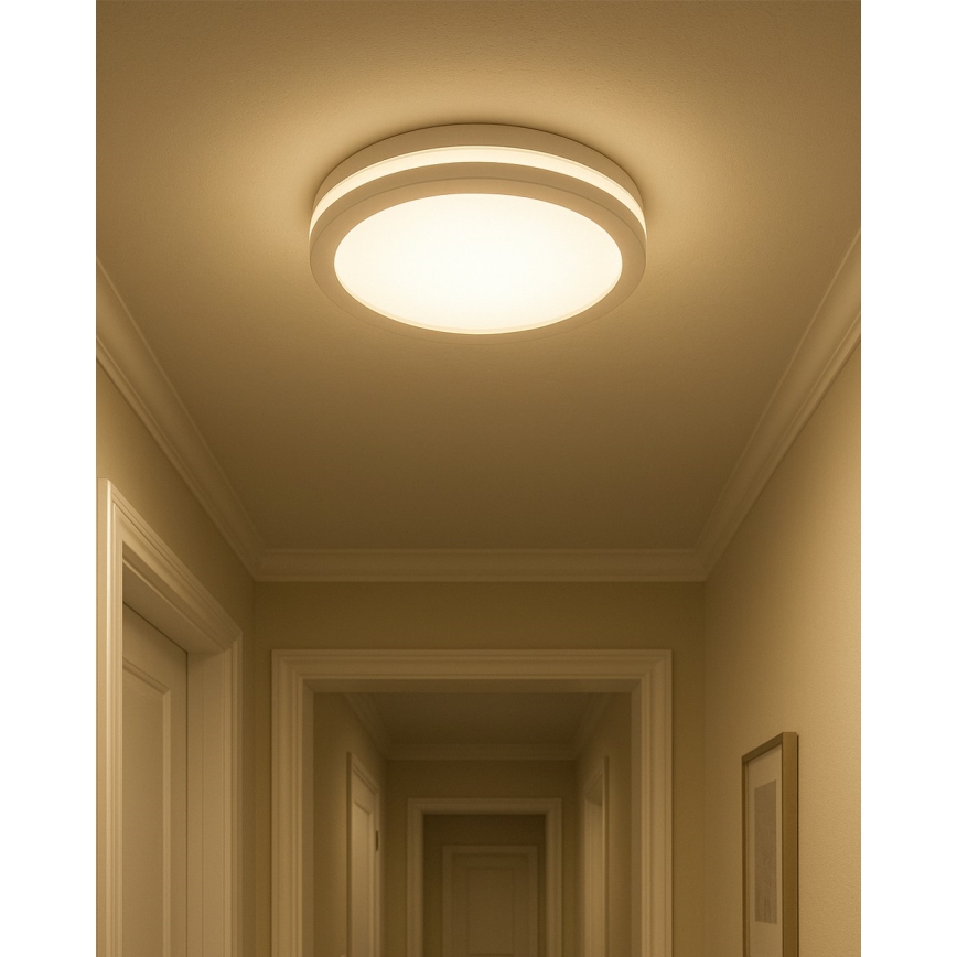 Plafonnier LED pour salle de bains avec détecteur de mouvement, 20 W, 230 V, 3000/4000/6500 K, Ø 23 cm, IP54, blanc