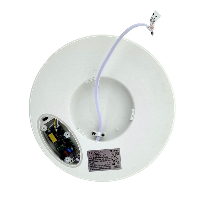 Plafonnier LED pour salle de bains avec détecteur de mouvement, 20 W, 230 V, 3000/4000/6500 K, Ø 23 cm, IP54, blanc
