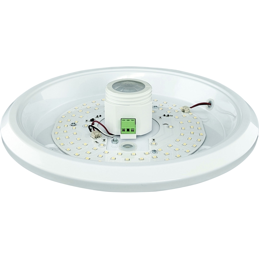 Plafonnier LED MANA avec détecteur de mouvement et capteur crépusculaire et module d'urgence intégré — LED 16 W, 230 V, batterie 1500 mAh, Ø 29 cm, blanc