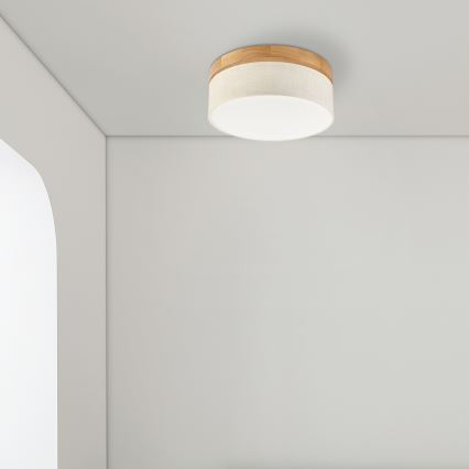 Plafonnier LED BELLADONNA - 20W/230V, diamètre 30 cm, crème/chêne