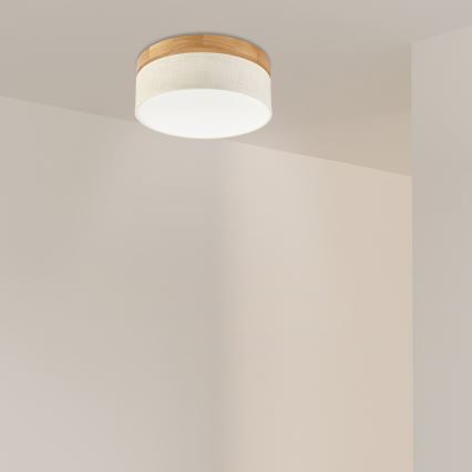 Plafonnier LED BELLADONNA - 20W/230V, diamètre 30 cm, crème/chêne