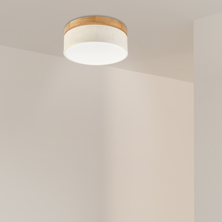Plafonnier LED BELLADONNA - 20W/230V, diamètre 30 cm, crème/chêne