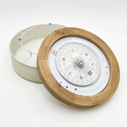 Plafonnier LED BELLADONNA - 20W/230V, diamètre 30 cm, crème/chêne