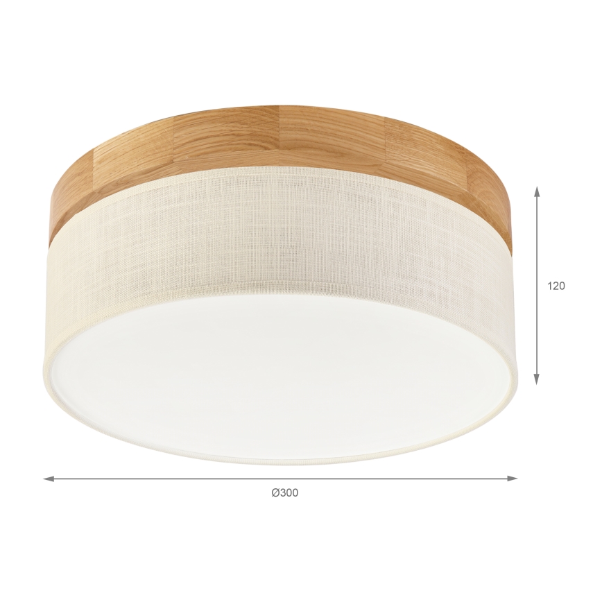Plafonnier LED BELLADONNA - 20W/230V, diamètre 30 cm, crème/chêne
