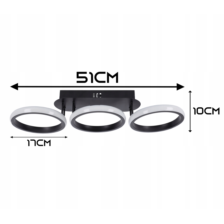 Plafonnier LED dimmable 30W/230V 3000–6500K noir Wi‑Fi Tuya + télécommande