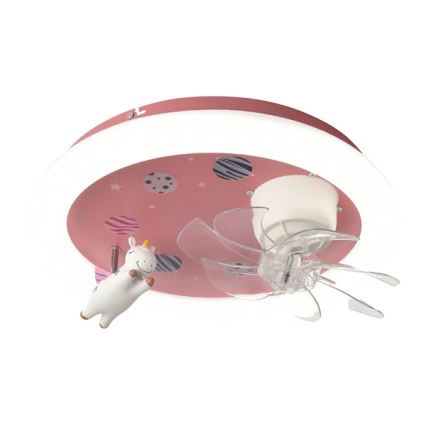 Plafonnier LED dimmable pour enfants avec ventilateur, 48W/230V, 3000/4000/6000K, Ø 50 cm, rose + télécommande