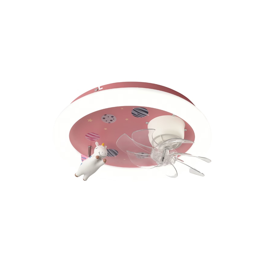 Plafonnier LED dimmable pour enfants avec ventilateur, 48W/230V, 3000/4000/6000K, Ø 50 cm, rose + télécommande