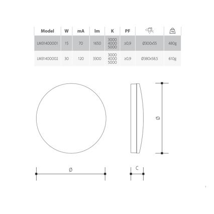 Plafonnier LED dimmable pour salle de bains LED/30W/230V 3000/4000/5000K Ø 38 cm IP54