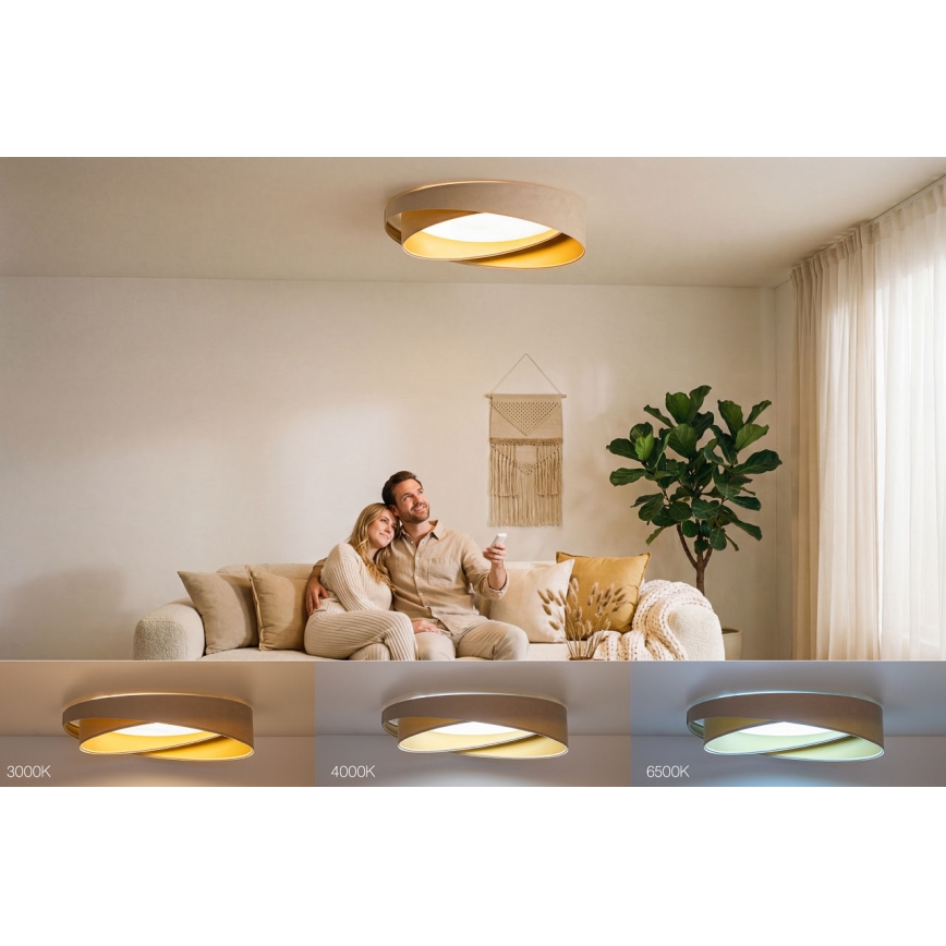 Plafonnier LED dimmable SMART GALAXY MODERN LED/24W/230V 3000-6500K diam. 55 cm beige/doré + télécommande