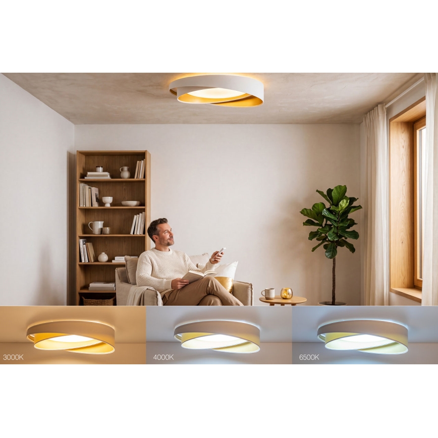 Plafonnier LED dimmable SMART GALAXY MODERN LED/24W/230V 3000-6500K Ø 55 cm blanc/or + télécommande
