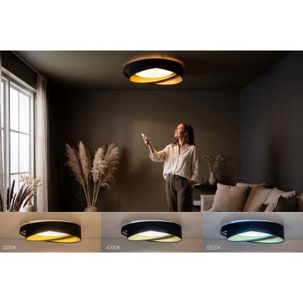 Plafonnier LED dimmable SMART GALAXY MODERN LED/24W/230V 3000-6500K Ø 55 cm noir/doré + télécommande