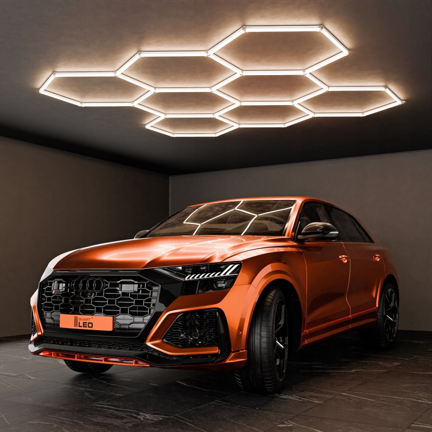 Plafonnier LED HEXAGON 280 W / 85–265 V 4000 K 313 x 298 cm IRC 90 IP54 blanc