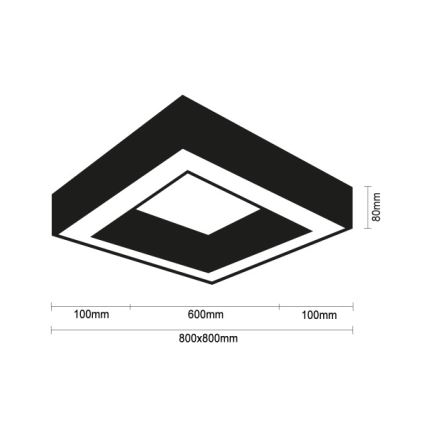 Plafonnier LED LED/100W/230V 3000/4000/6500K 80x80 cm noir