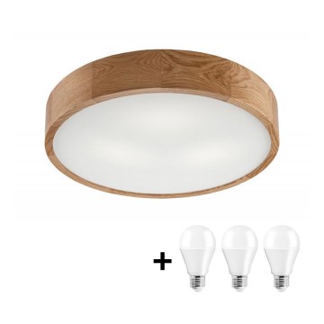 Plafonnier LED OAK 3xE27/10W/230V chêne Ø 47 cm