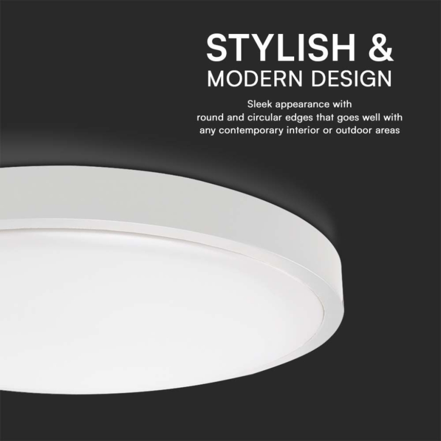Plafonnier LED pour salle de bains, 18 W, 230 V, 4000 K, IP44, Ø 25 cm, blanc