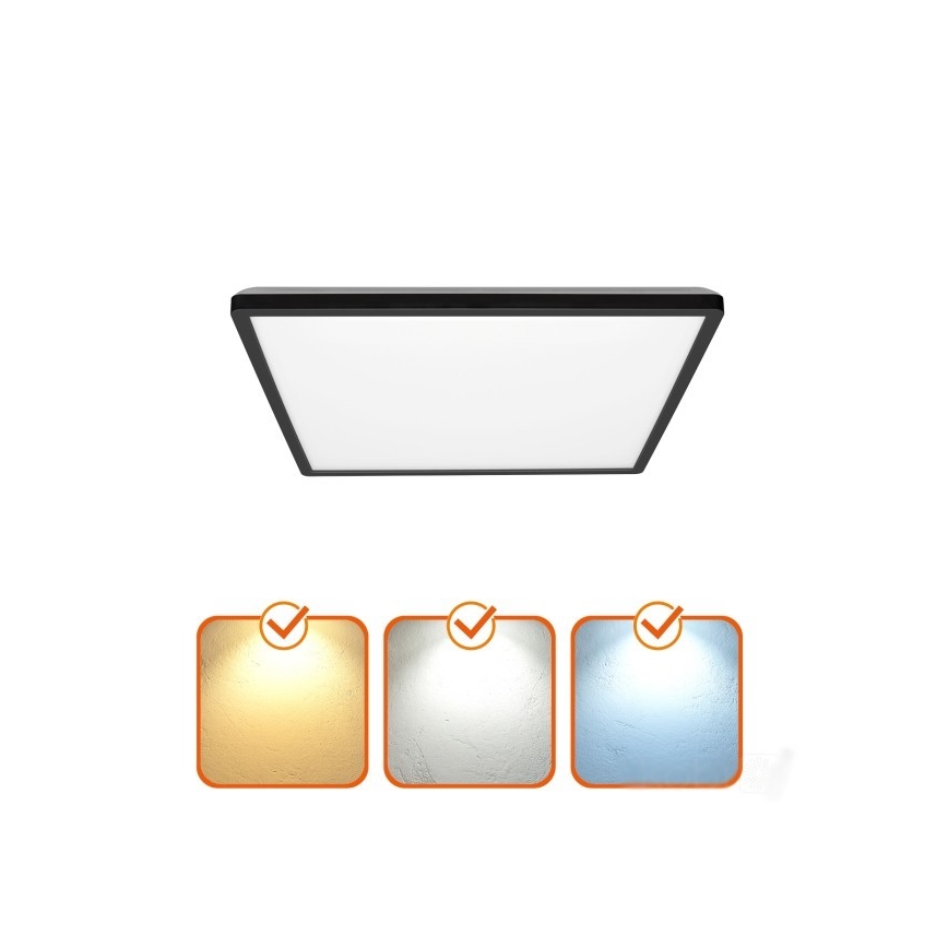 Plafonnier LED pour salle de bain NIVERA LED/24W/230V IP54 3000/4000/6000K 30x30 cm noir