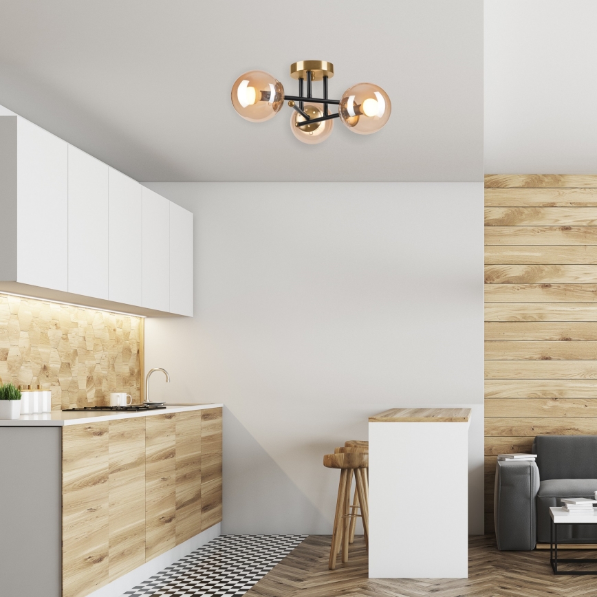 Plafonnier MALENA 3xE14/5W/230V doré/noir/fumé beige