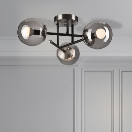 Plafonnier MALENA 3xE14/5W/230V noir/fumé