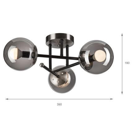 Plafonnier MALENA 3xE14/5W/230V noir/fumé