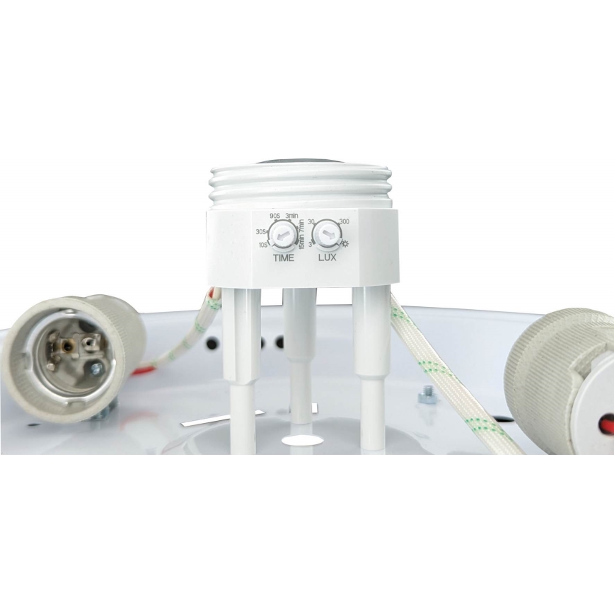 Plafonnier MANA 2xE27/40W/230V avec détecteur de mouvement et détecteur crépusculaire, Ø 30 cm, blanc