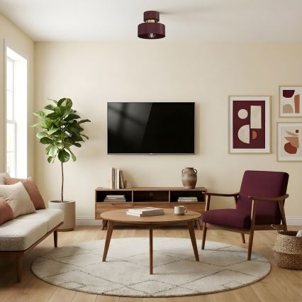 Plafonnier MARTI 1xE27/15W/230V Ø 20,5 cm bordeaux/doré