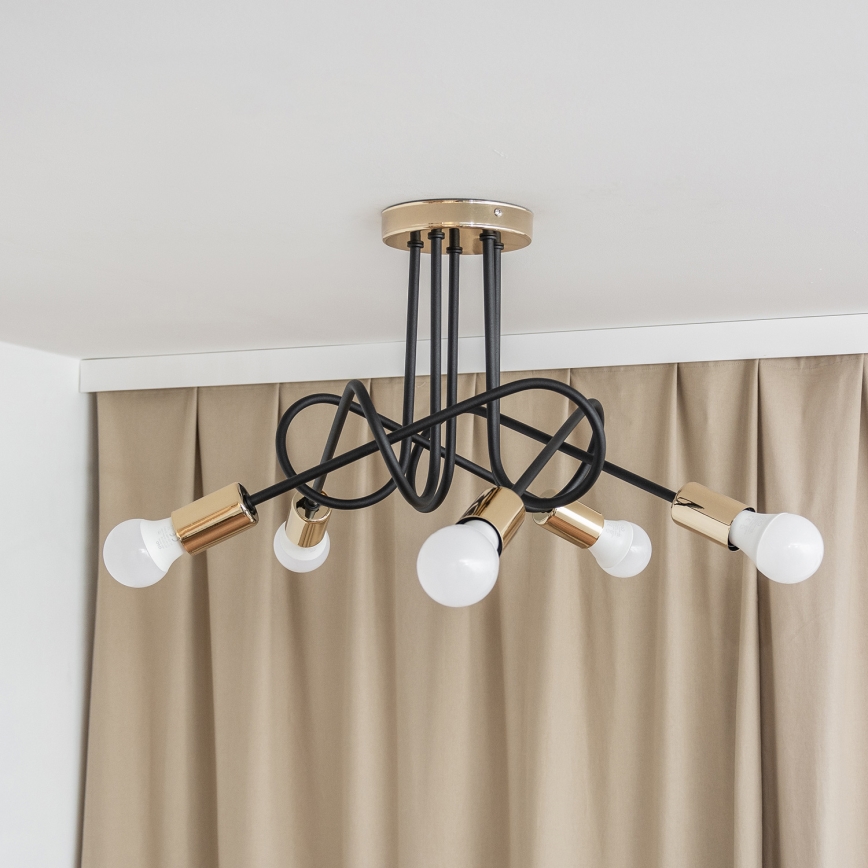 Plafonnier monté en surface OXFORD 5xE27/15W/230V doré/noir