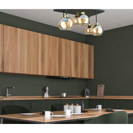 Plafonnier NESSA 6xE27/60W/230V noir/doré/fumé beige