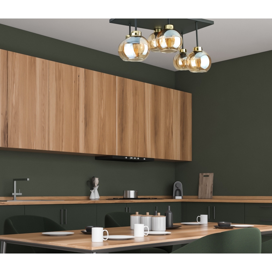 Plafonnier NESSA 6xE27/60W/230V noir/doré/fumé beige