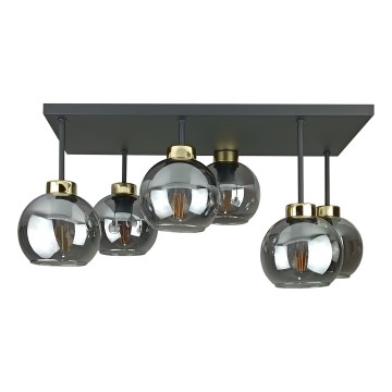 Plafonnier NESSA 6xE27/60W/230V noir/doré/fumé noir
