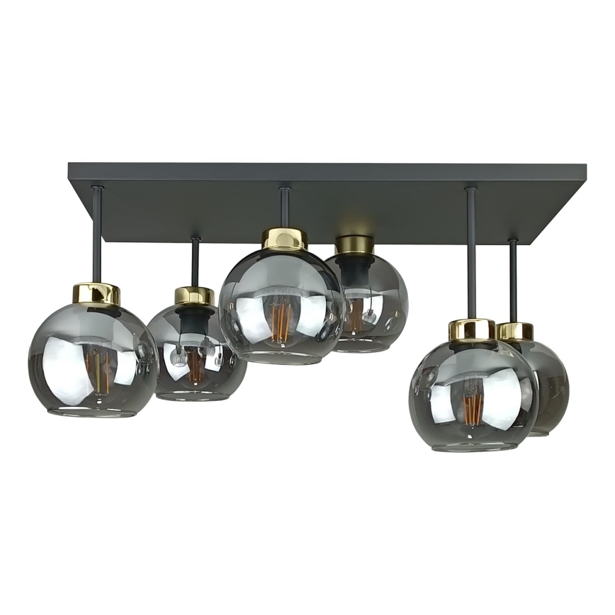 Plafonnier NESSA 6xE27/60W/230V noir/doré/fumé noir