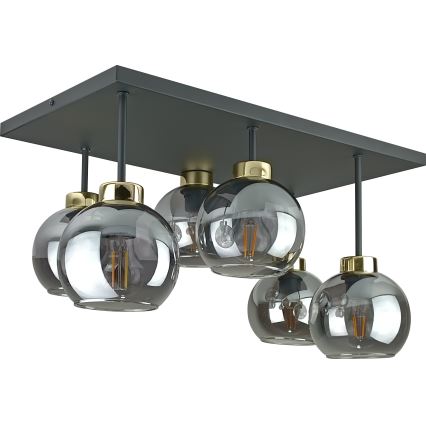 Plafonnier NESSA 6xE27/60W/230V noir/doré/fumé noir