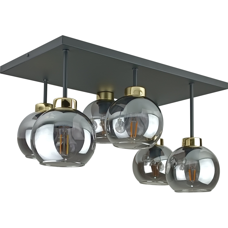 Plafonnier NESSA 6xE27/60W/230V noir/doré/fumé noir