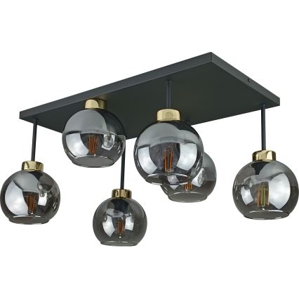 Plafonnier NESSA 6xE27/60W/230V noir/doré/fumé noir