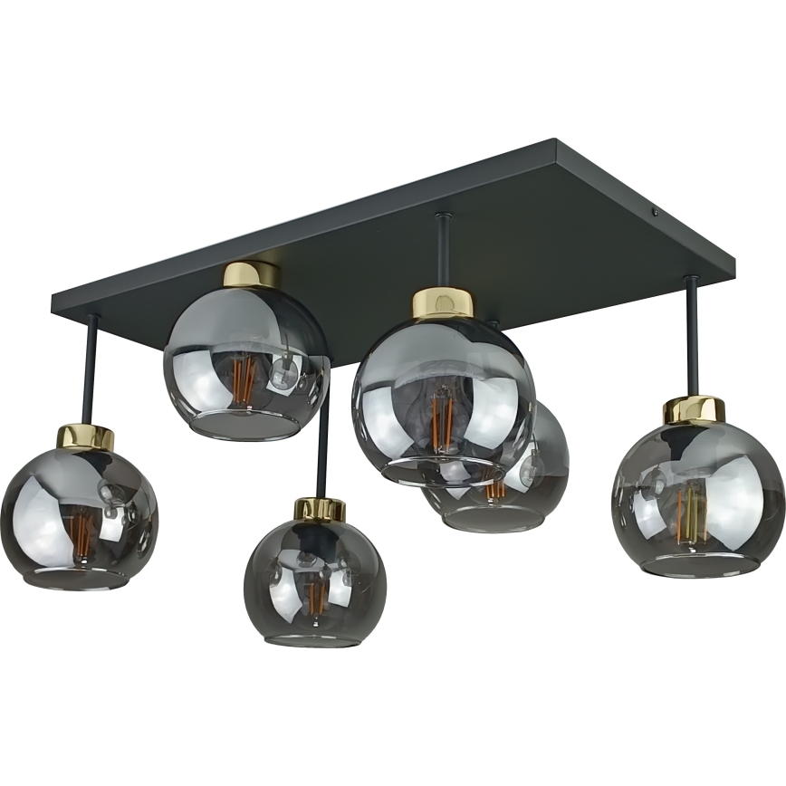 Plafonnier NESSA 6xE27/60W/230V noir/doré/fumé noir