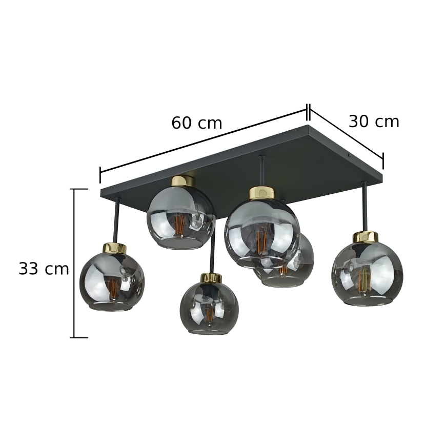 Plafonnier NESSA 6xE27/60W/230V noir/doré/fumé noir