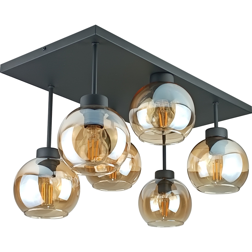 Plafonnier NESSA 6xE27/60W/230V noir/fumé beige