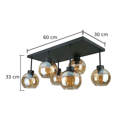 Plafonnier NESSA 6xE27/60W/230V noir/fumé beige