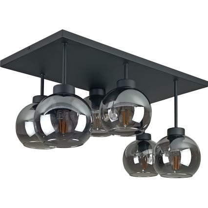 Plafonnier NESSA 6xE27/60W/230V noir/fumé noir