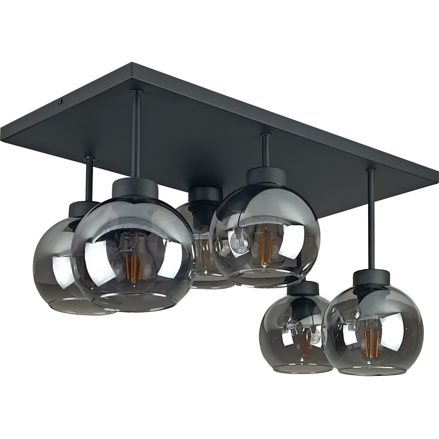 Plafonnier NESSA 6xE27/60W/230V noir/fumé noir
