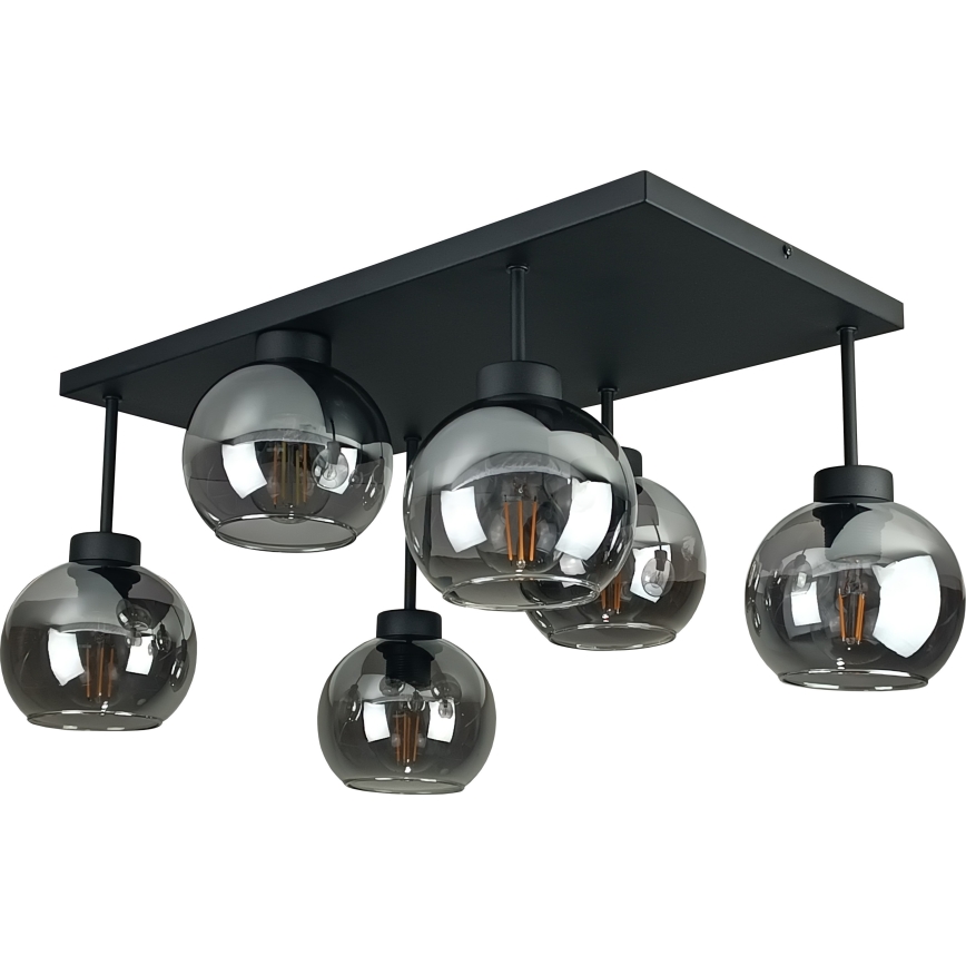 Plafonnier NESSA 6xE27/60W/230V noir/fumé noir